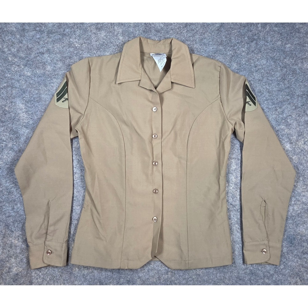 USMC Womens Khaki Service Shirt Valor Collection 8L L/S Poly Wool Marine Corps